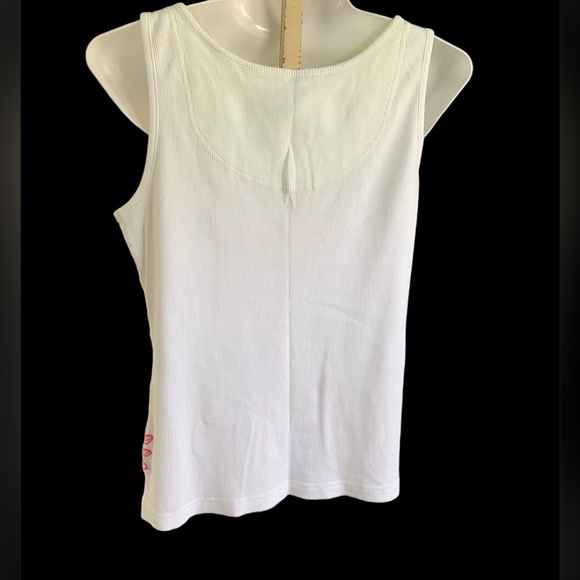 TALBOTS White Tank Top with Appliquéd Beaded Flower, Size Medium. - Picture 5 of 7